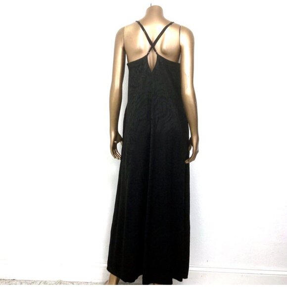 Banana Republic Jacquard A-line Maxi Slip Dress Black Sleeveless Adjustable Sz M - Picture 9 of 12